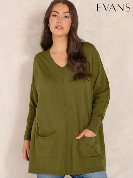 Green - Evans Seam Detail V-neck Jumper