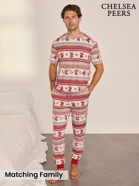 Natural - Regular Chelsea Peers Musical Santa Fairisle Print Long Pyjamas Set
