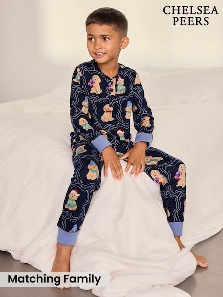 Blue - Chelsea Peers Kids Christmas Chip The Cockapoo Portraits Print Long Pyjamas Set