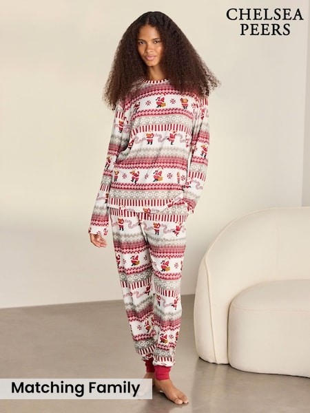 Natural - Chelsea Peers Musical Santa Fair Isle Print Long Pyjamas Set