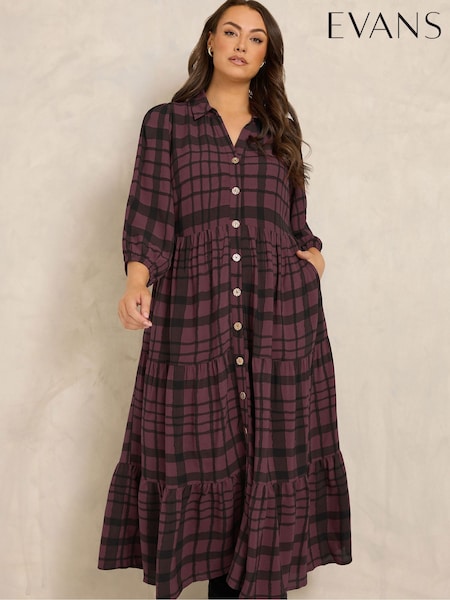 Red - Evans Button Tiered Dress