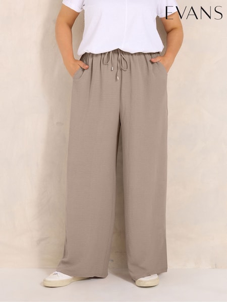 Brown - Evans Tie Waist Wide Leg Trousers