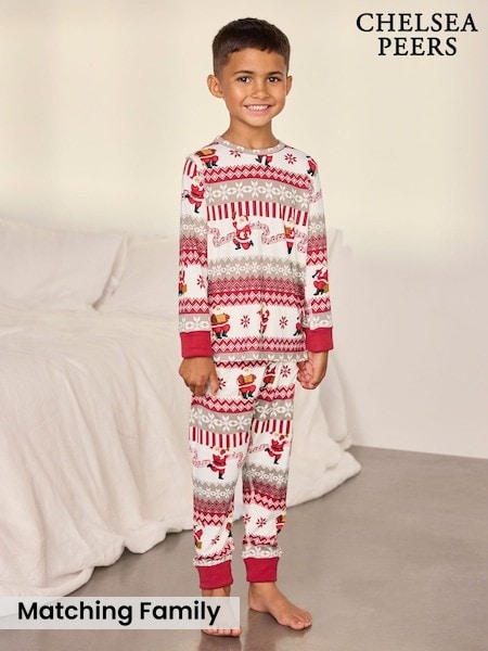 Natural - Chelsea Peers Kids Musical Santa Fairisle Print Long Pyjamas Set