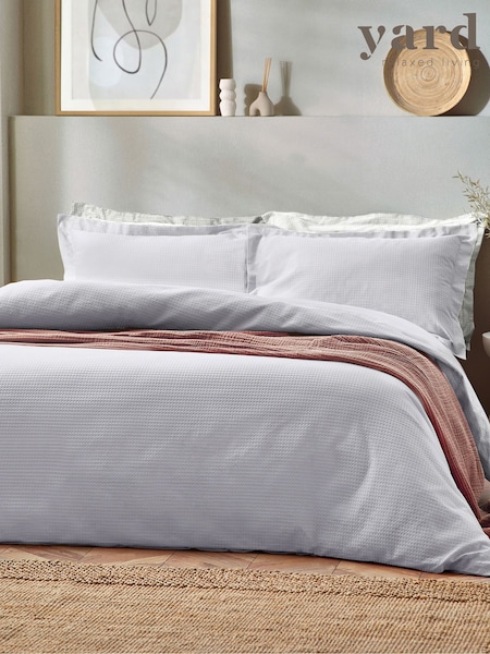 Yard Silver Grey Waffle Textured 100% Cotton Duvet Cover Set (202580) | £34 - £62