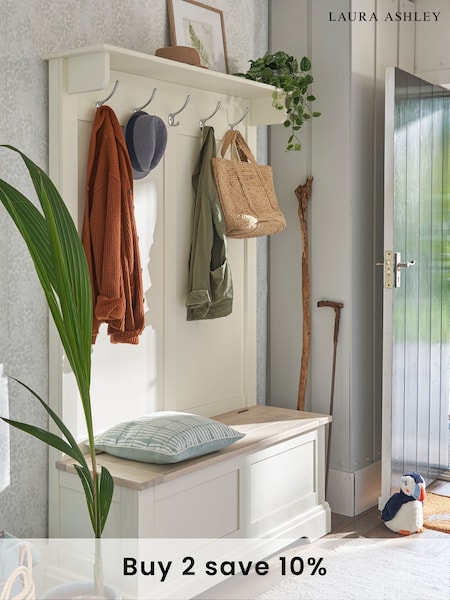 Laura Ashley White Dorset Tall Bench With Coat Rack (202661) | £1,050