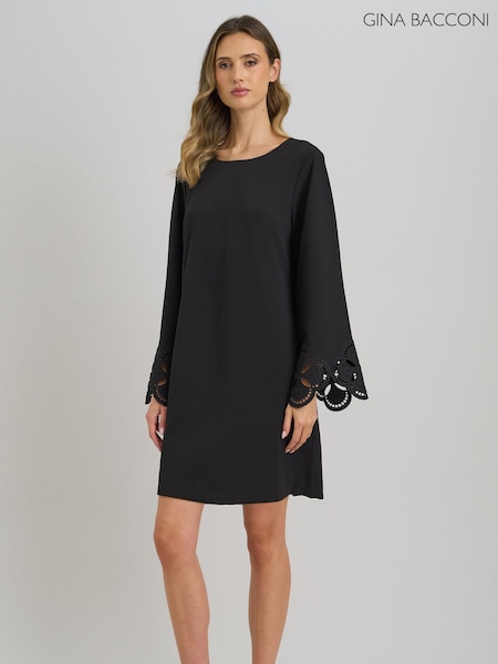 Black - Gina Bacconi Anisa Lace-cuff Shift Dress
