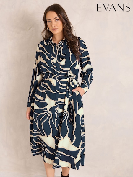 Blue - Evans Button Through Shirt Dress