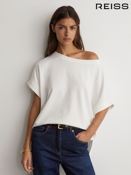 White - Reiss Sia Cotton Off-shoulder T-shirt