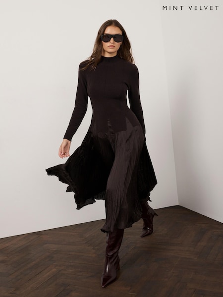 Brown - Mint Velvet Layered Knit Midi Dress