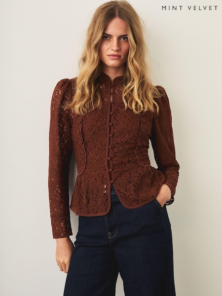 Orange - Mint Velvet Lace Military Blouse