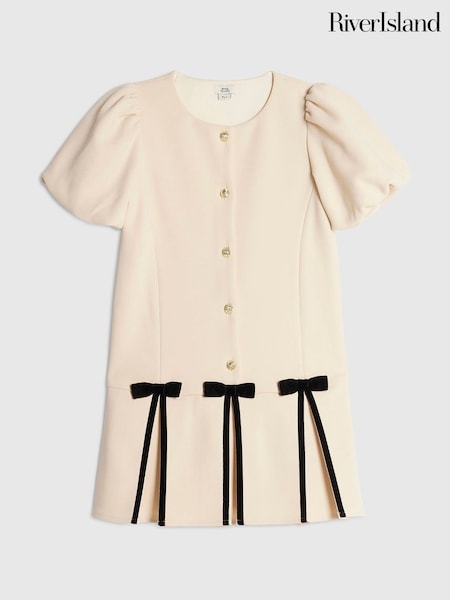 Cream - River Island Bow Hem Pleated Dress