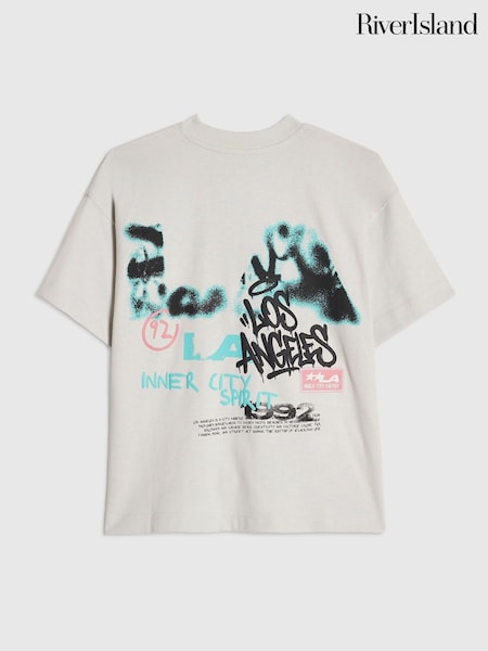 Grey - River Island Oversized Graffiti Graphic T-shirt