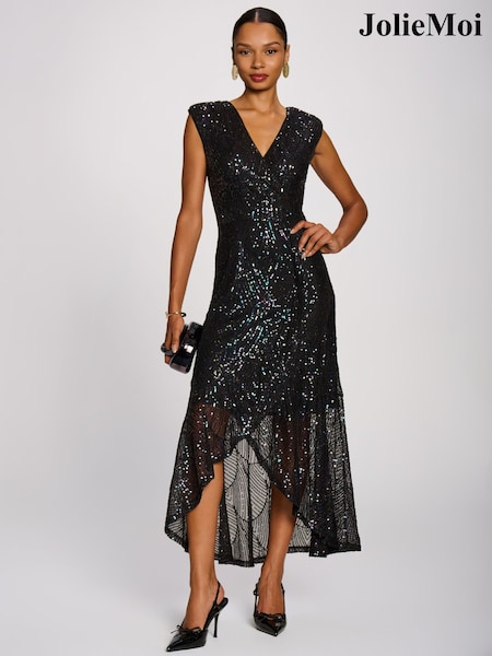 Black - Jolie Moi Sequin V-neck Maxi Dress