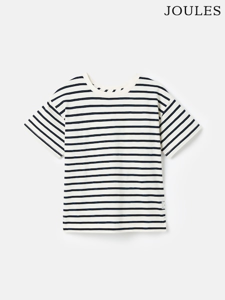 Joules Boys' Laundered Cream & Navy Short Sleeve Crew Neck Striped T-Shirt (204629) | £12 - £14