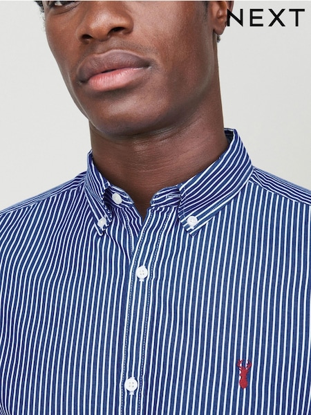 Navy/White 100% Cotton Stripe Long Sleeve Oxford Shirt (204794) | £32