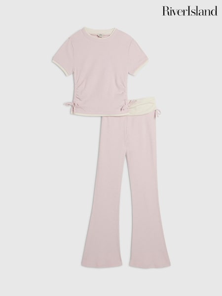 Pink - River Island Ruched Top & Kickflare Set