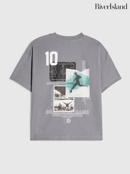 Grey - River Island Oversized Football Collage Graphic T-shirt