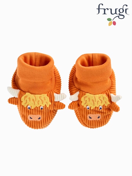 Orange - Frugi Cosy Cord Booties