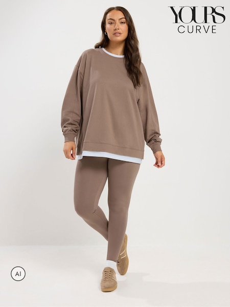 Brown - Yours Curve Co-ord 2 In 1 & Leggings Set