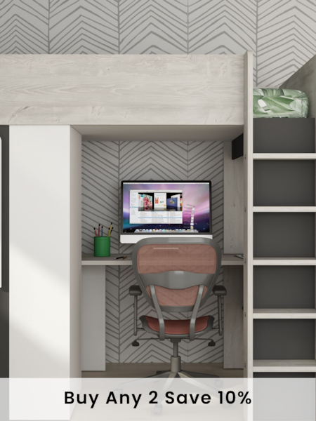 Trasman Grey Kids Montblanc High Sleeper With Desk, Shelf And Wardrobe (205950) | £780