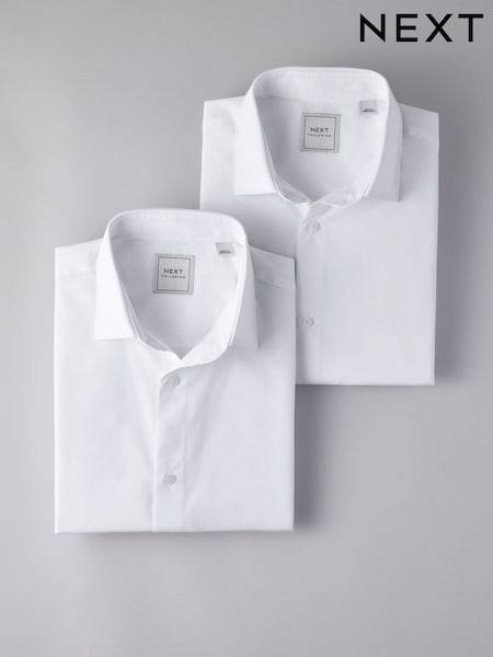 White Regular Fit Easy Care Short Sleeve Smart Shirts 2 Pack (206117) | £32