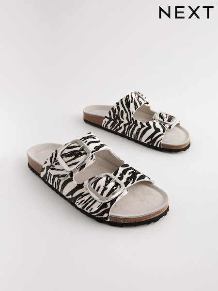 Zebra Forever Comfort® Leather Double Strap Footbed Sandals (206215) | £34