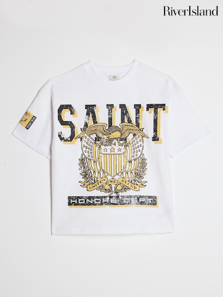 White - River Island Oversized Saint Club House Graphic T-shirt