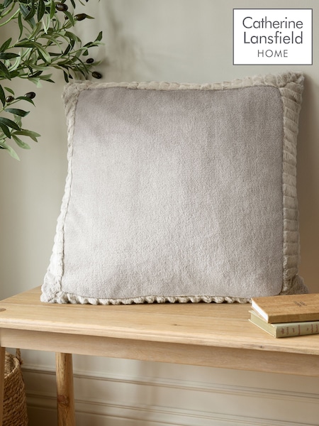 Catherine Lansfield Natural Velvet and Faux Fur Soft and Cosy Cushion (206910) | £16