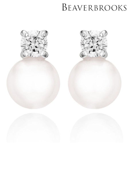 Beaverbrooks Simulated Pearl And Cubic Zirconia Drop Earrings (207274) | £35