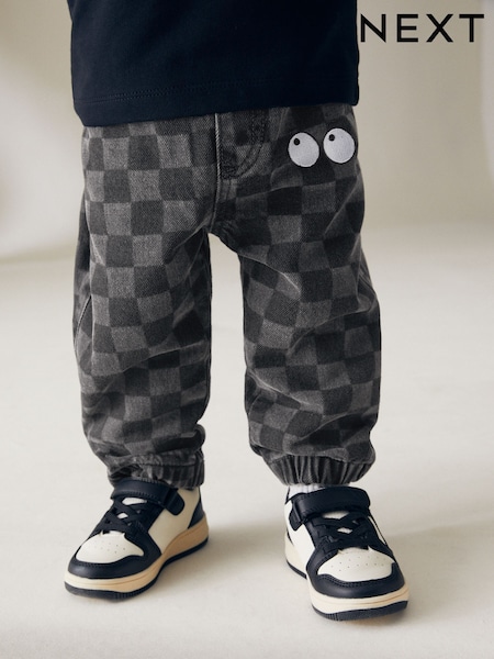 Black Denim 100% Cotton Checkerboard Jeans (3mths-7yrs) (207288) | £14 - £16