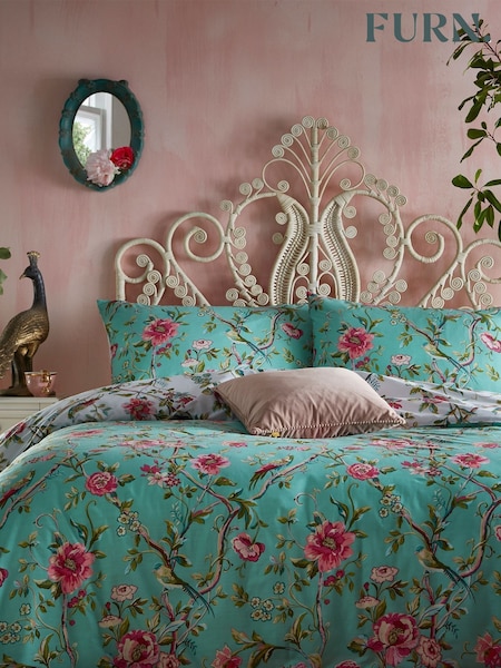 furn. Jade Green Vintage Chinoiserie Floral Exotic Duvet Cover and Pillowcase Set (207467) | £16 - £32
