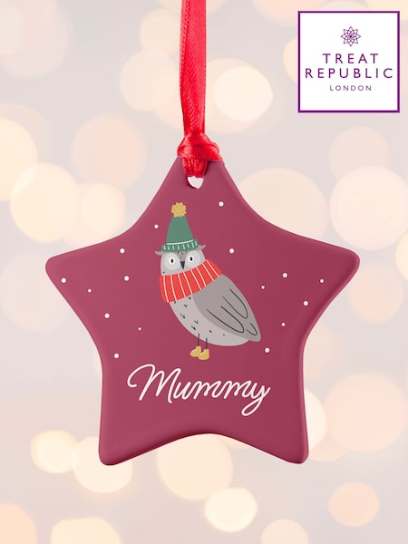 Red - Personalised Winter Owl Star Ceramic Decoration Treat Republic