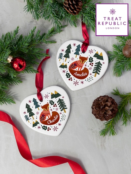 White - Treat Republic Scandi Fox Heart Christmas Decoration