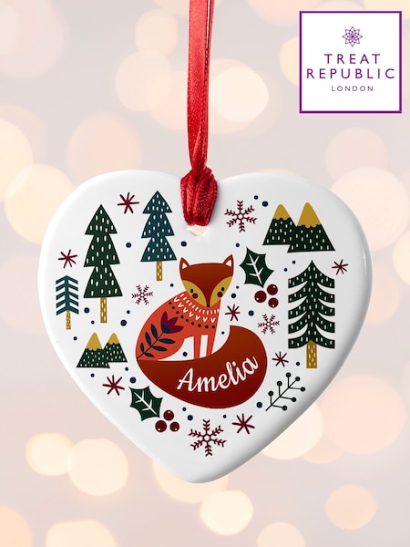 White - Treat Republic Scandi Fox Heart Christmas Decoration