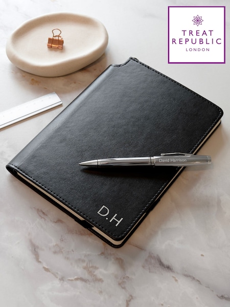 Personalised Luxury Cross Journal And Pen Gift Set With Silver Detailing By Treat Republic
