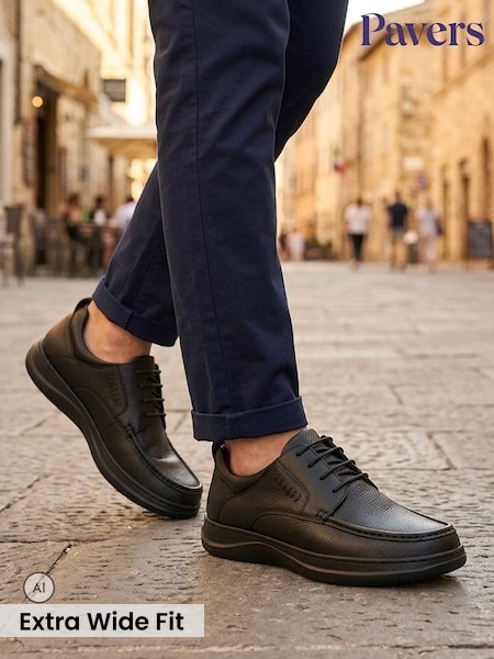 Black - Regular Pavers Extra Wide Smart Leather Lace Up Shoes