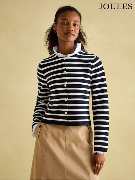 Joules Constance Navy & White Striped Cotton Cardigan (209791) | £27