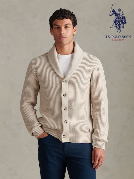 Cream - Regular U.s. Polo Assn. Shawl Collar Knit Cardigan