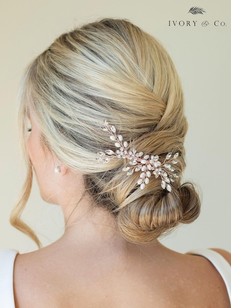 Ivory & Co Rose Gold Pearl Shimmer Crystal Comb (210743) | £35