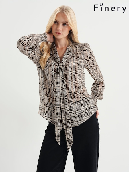Natural - Finery Mavis Satin Chiffon Pussybow Blouse