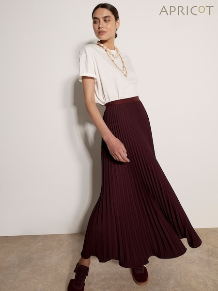 Purple - Apricot Satin Pleated Maxi Skirt