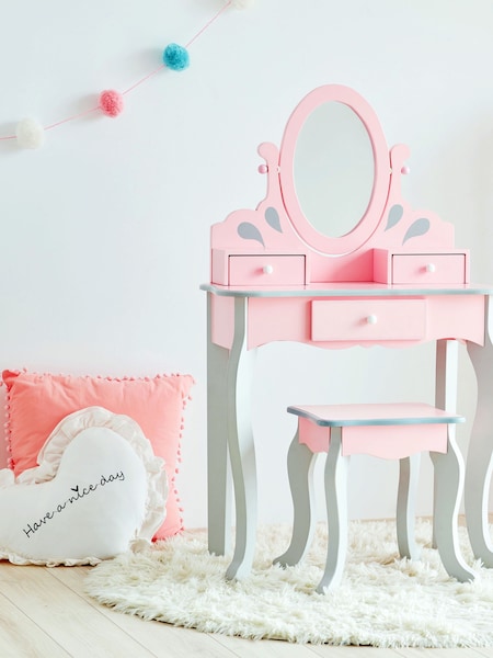 Teamson Home Pink Kids Wooden Vanity Set with Stool Mirror & Storage (210990) | £130