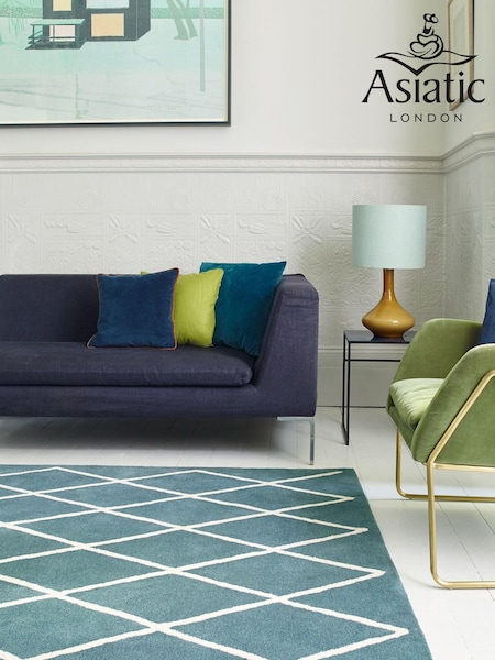 Asiatic Rugs Teal Blue Albany Diamond Wool Rug (211226) | £83 - £400