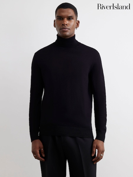 Black - Regular River Island Slim Fit Roll Neck Jumper