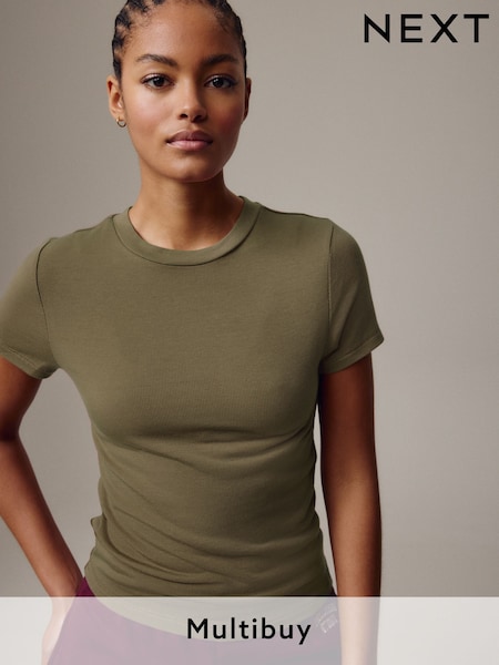 Khaki Green Soft Touch Ribbed Short Sleeve T-Shirt with TENCEL™ Lyocell (211877) | £10.50