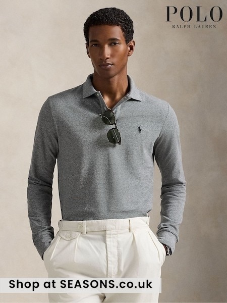 Grey - Regular Polo Ralph Lauren Custom Fit Pique Long Sleeve Polo Shirt