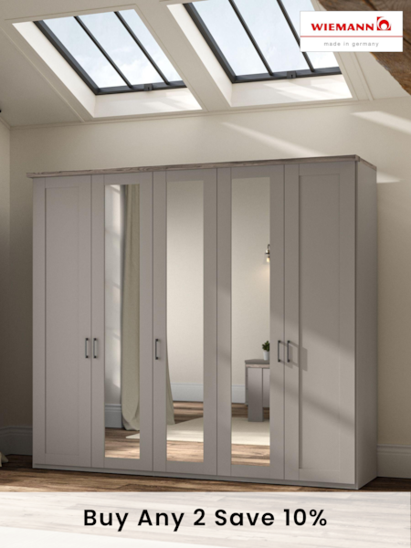 Wiemann Pebble Grey Truro 5 Door Wood and Mirror Semi Fitted Wardrobe (212293) | £1,640