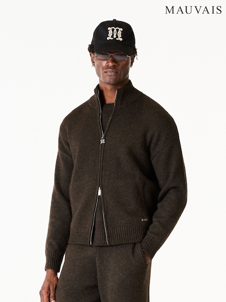 Brown - Regular Mauvais Monogram Montreux Knit Zip Jacket