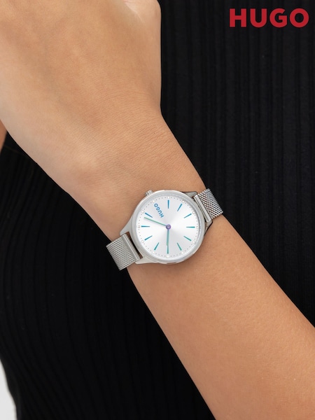 Silver - Hugo Stainless Steel Mesh Bracelet Watch