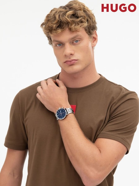 Silver - Regular Hugo #takeoff Blue Dial And Stainless Steel Multifunction Watch